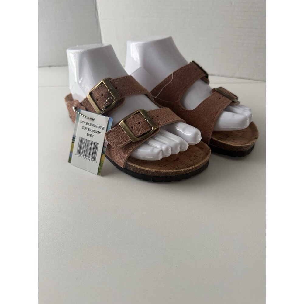 NWT Stoney River Women's 2 Strap Sandals Corkbed Size 7 Mauve suede